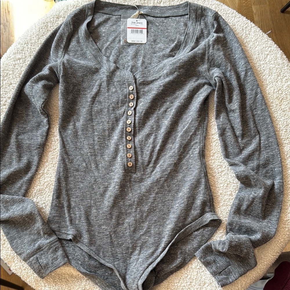 Gray Long Sleeve Button-Up Top